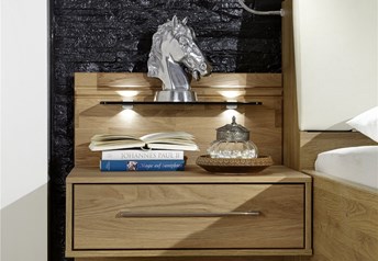 1 drawer bedside tables back panel and glass shelf with LED light