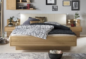 Stylform SELENE - Semi Solid Oak Modern Floating Bedfaux leather headboard