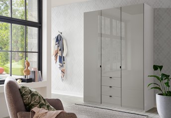 150 cm white frame, doors in pebblegrey glass