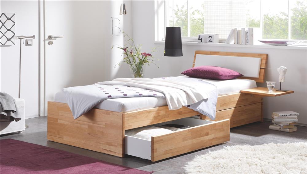 Hasena Spazio Duetto - Solid Beech Bed With Drawers and Mido bedside table