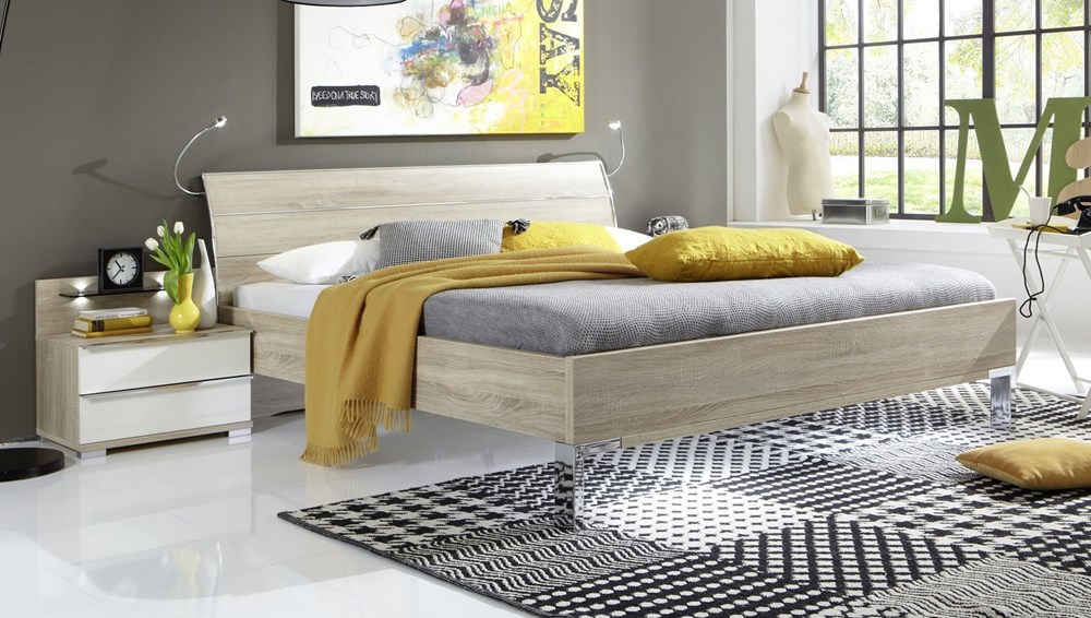Stylform PHOENIX Modern Bed in Rustic Oak Natural with VIP bedsides