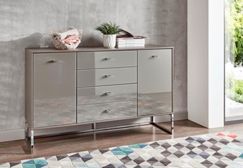 combi chest 141cm 4 drawers havanna glass, with chrome legs