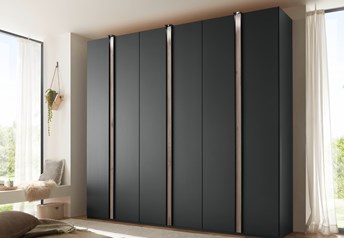 300 cm, graphite carcass and doors, nordic oak strips, with lighting.