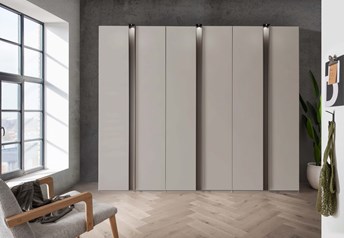 300 cm, graphite carcass and strips, pebblegrey  matt doors, with lighting