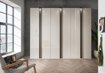 300 cm, pebblegrey carcass, pebblegrey glass doors, havanna strips, with lighting