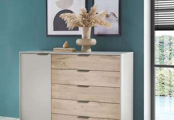 120cm Combination Dresser - door in pebblegrey, drawers in Nordic Oak