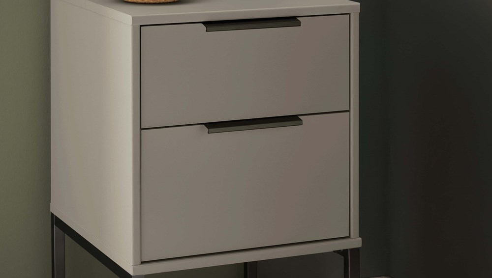 40 cm 2 drawer, pebblegrey matt on metal legs black