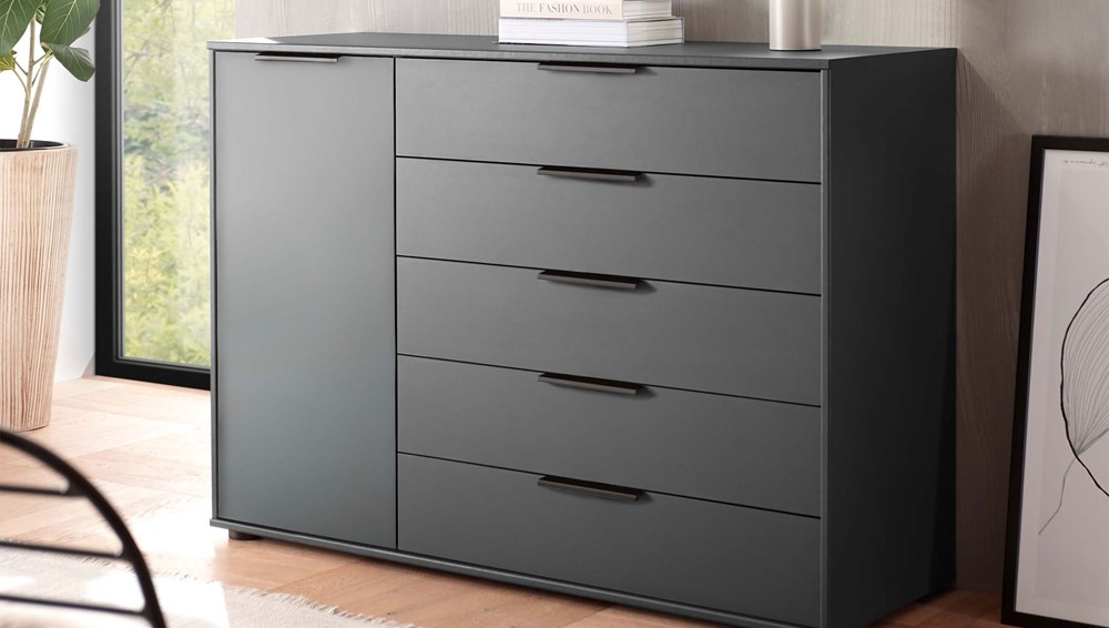 120 cm 5 drawers 1 door, graphite matt on default legs