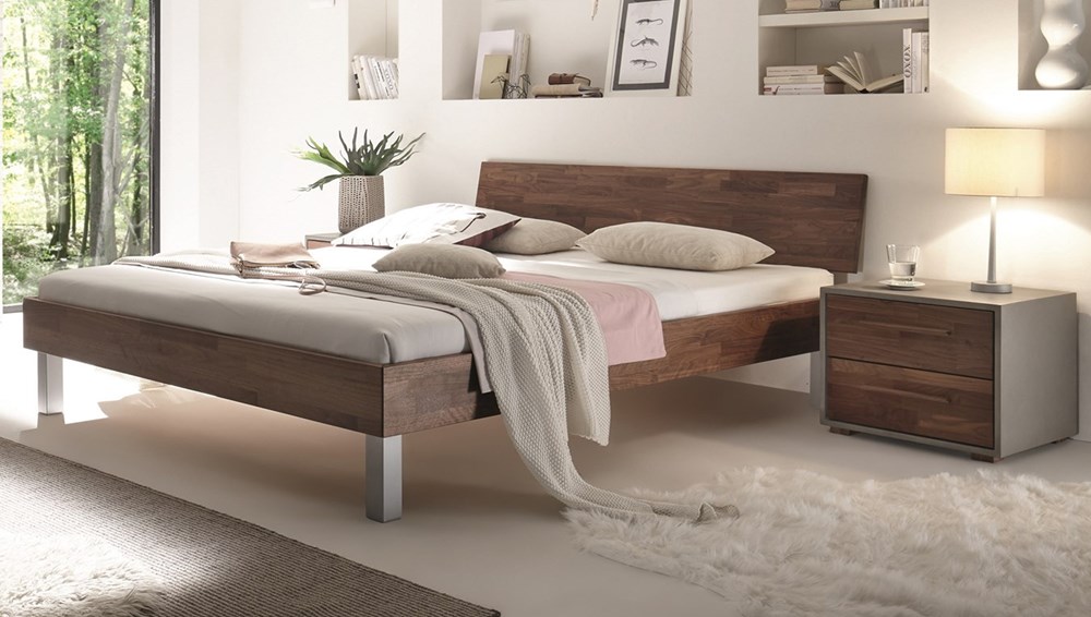 Shown in Solid Walnut, Caro Alu 20 cm high legs, matched with Aska Desk and Tree Stool (bedside tables no longer available) 