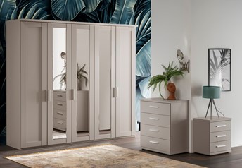 250 cm wardrobe in pebblegrey with middle mirrors, matching furniture available in any of the finish options