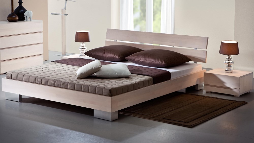 Solid Beech White Lacquered Solid Wood Bed