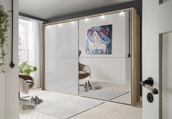 Rustic oak natural, white glass & mirror
