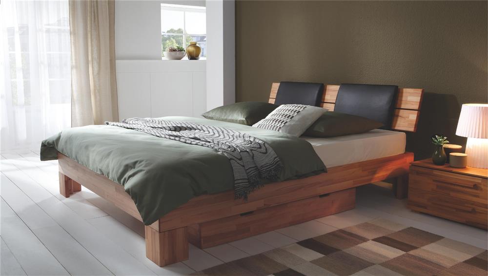 Solid Heartbeech Natural Oiled, Real Leather Graphite Headrests Box Spring Bed