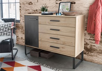 120 cm chest COMBI with door in slate and metal frame legs