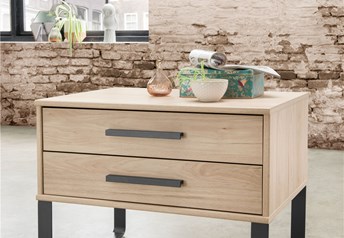 2 drawer bedisde tables on metal frame legs