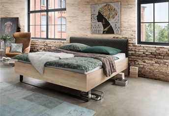 Synthetic leather headboard, slate metal legs