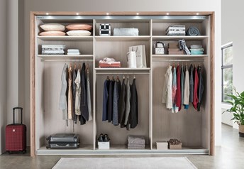 Interior with included 1 x clothes rail and 2 x shelves per compartment