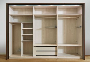 default and extra accessories 300 cm wardrobe - 2 shelves and 1 rail per compartment - you can choose where to have them fitted