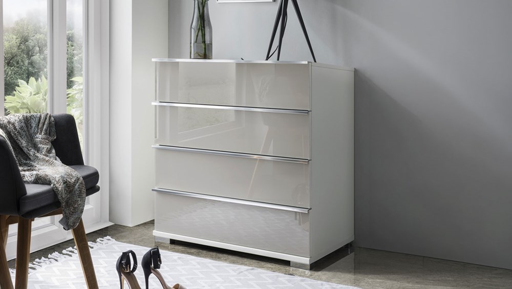 white carcass, pebble grey glass fronts