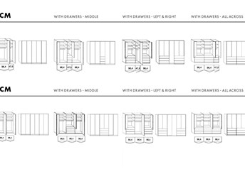 250-300cm drawer layout options