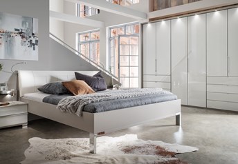 Althea Bedroom Set - wardrobein pebblegrey matt carcase - white glass doors